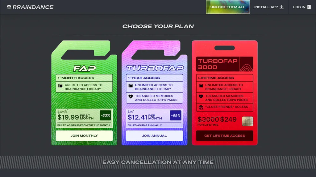 Braindance subscription options