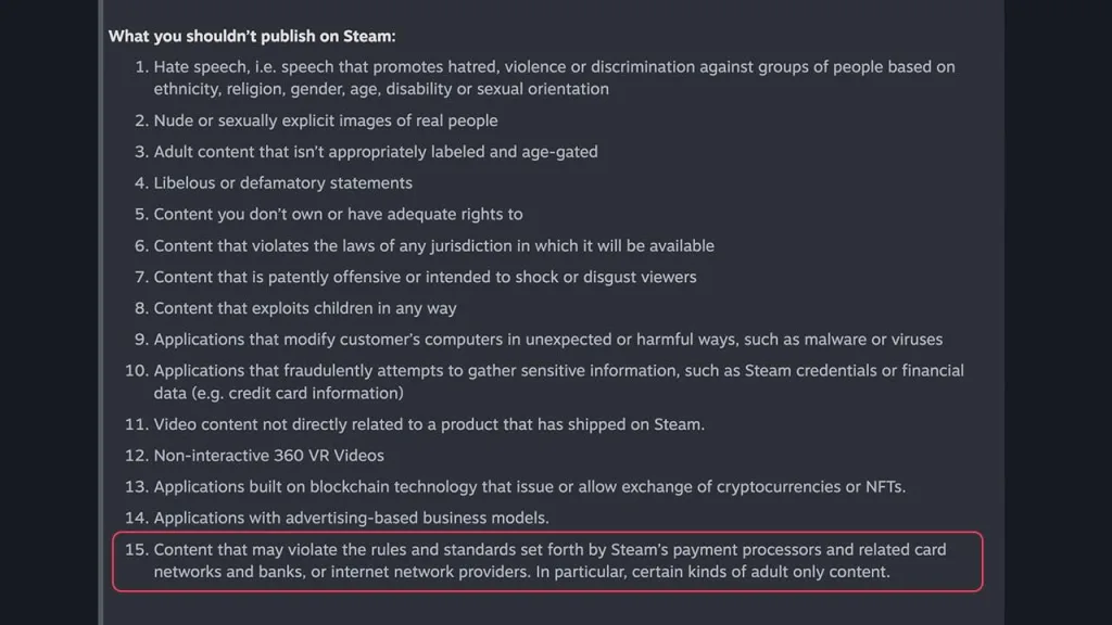 Adult games banned from steam rules