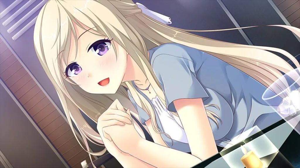 Making lovers dialogue with sexy blond girl in a cafe