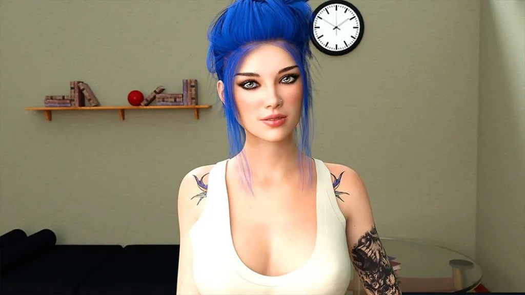 Acting lessons girl with blue hair and big boobs