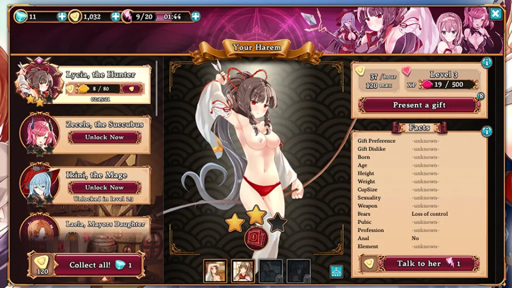 Naughty Kingdom Harem Girls Stats