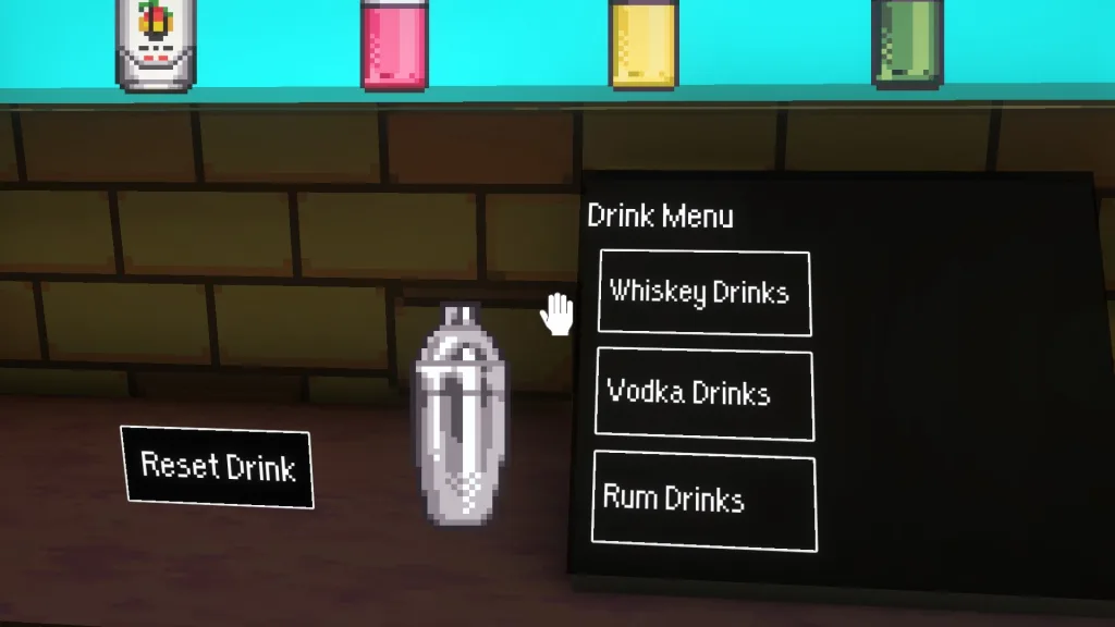 Intoxicant menu of drinks